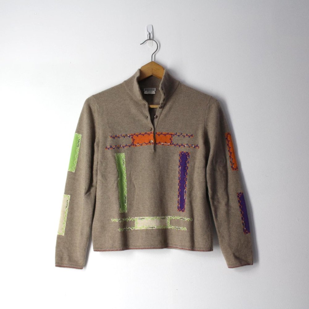 Andrea FENZI made Italy embroidered abstract sweater wool cashmere silk XS S